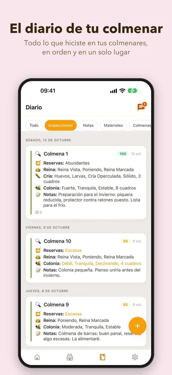 El diario de tu colmenar. Todo lo que hiciste en tus colmenares, en orden y en un solo lugar