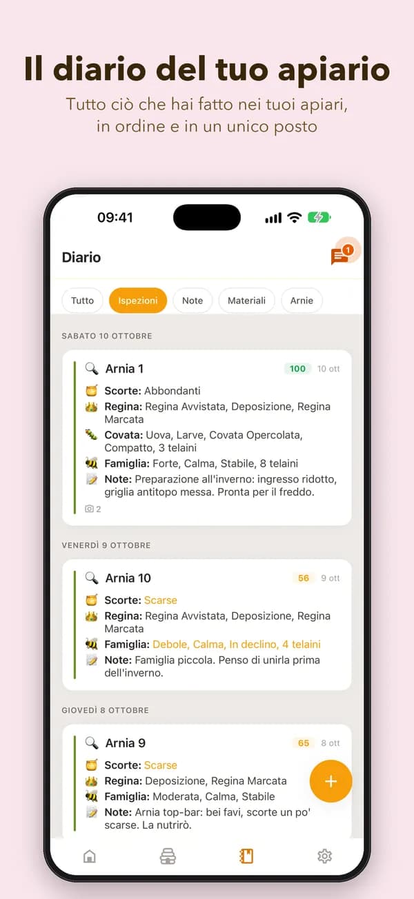 Il diario del tuo apiario. Tutto ciò che hai fatto nei tuoi apiari, in ordine e in un unico posto