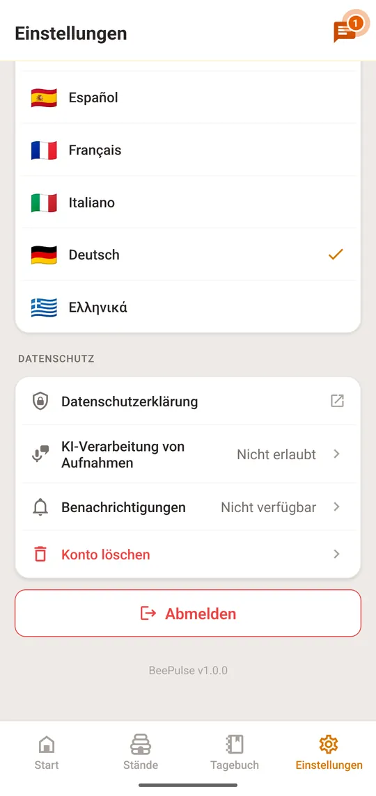 Öffnen Sie „Einstellungen“ und tippen Sie unter Datenschutz auf „Konto löschen“, in Rot