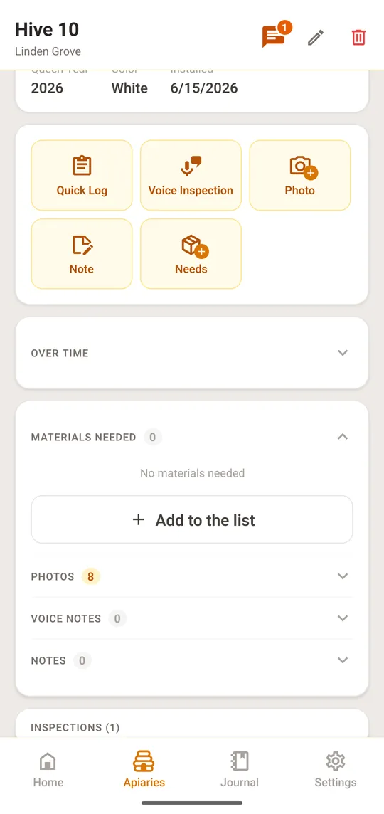 Open the hive and tap “Needs”, or “Add to the list” in the “Materials Needed” section
