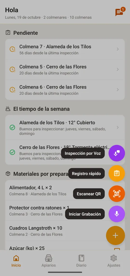 Toca el botón +, elige «Registro Rápido» y la colmena