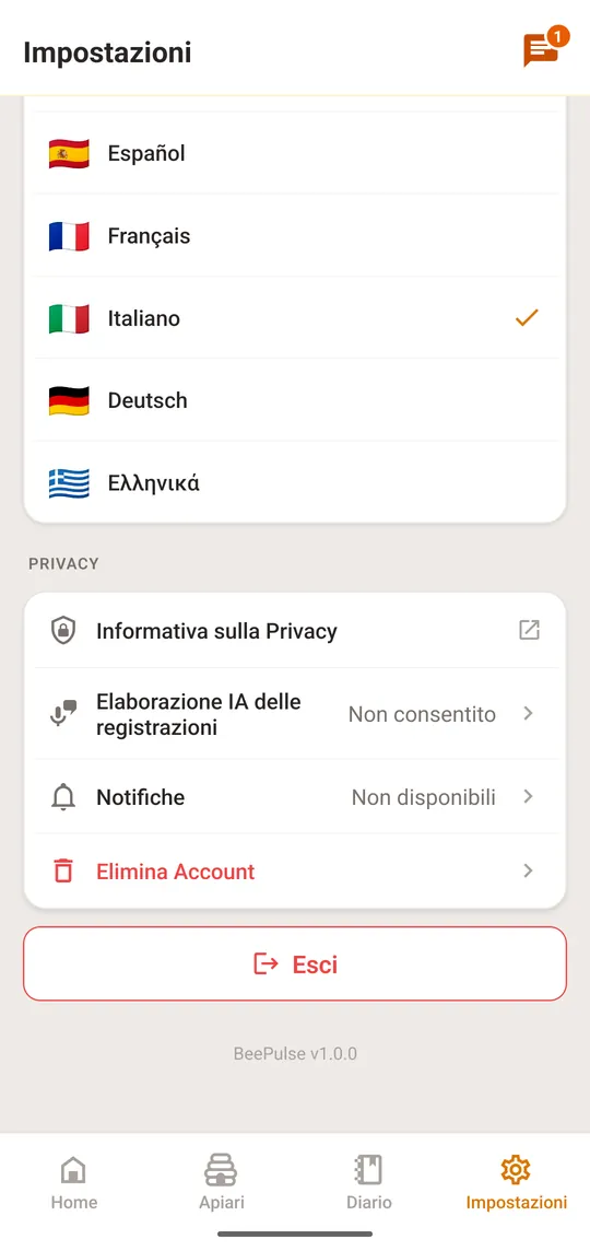 Apri «Impostazioni» e, in Privacy, tocca «Elimina Account», in rosso